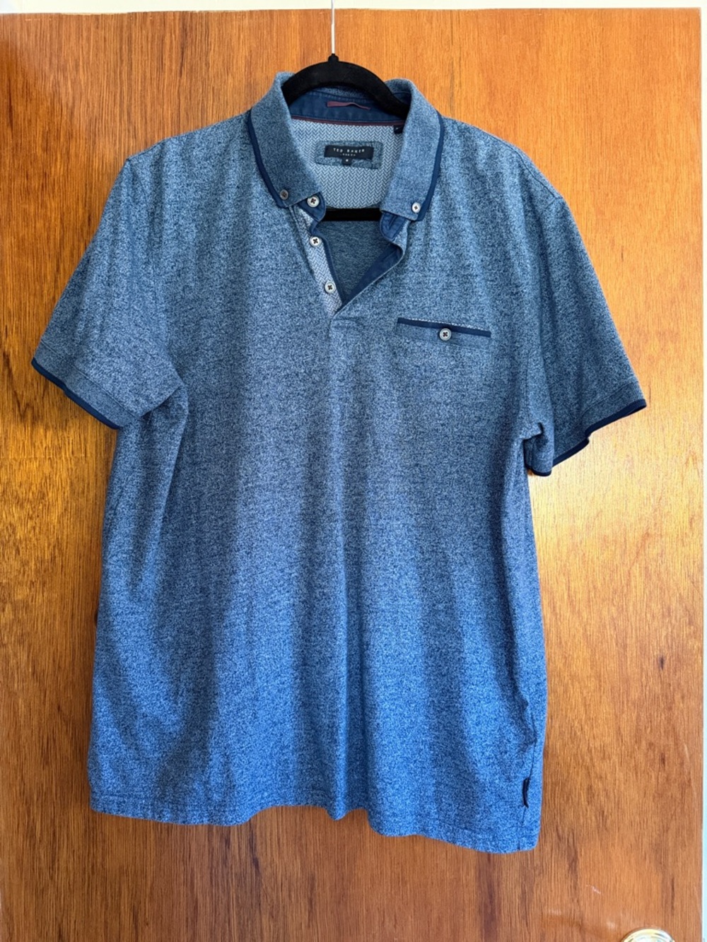 Ted Baker Men's Heathered Navy Blue Polo with Contrast Trim